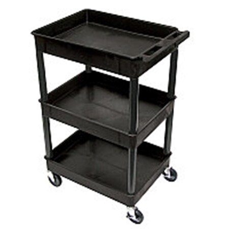 Abacus Three Tub Shelf Utility Cart with 12 in.  Shelf Clearance - Black AB2445298